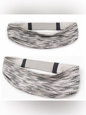 Lululemon Wide Twist Headband White Gray Print | Yoga Running Workout